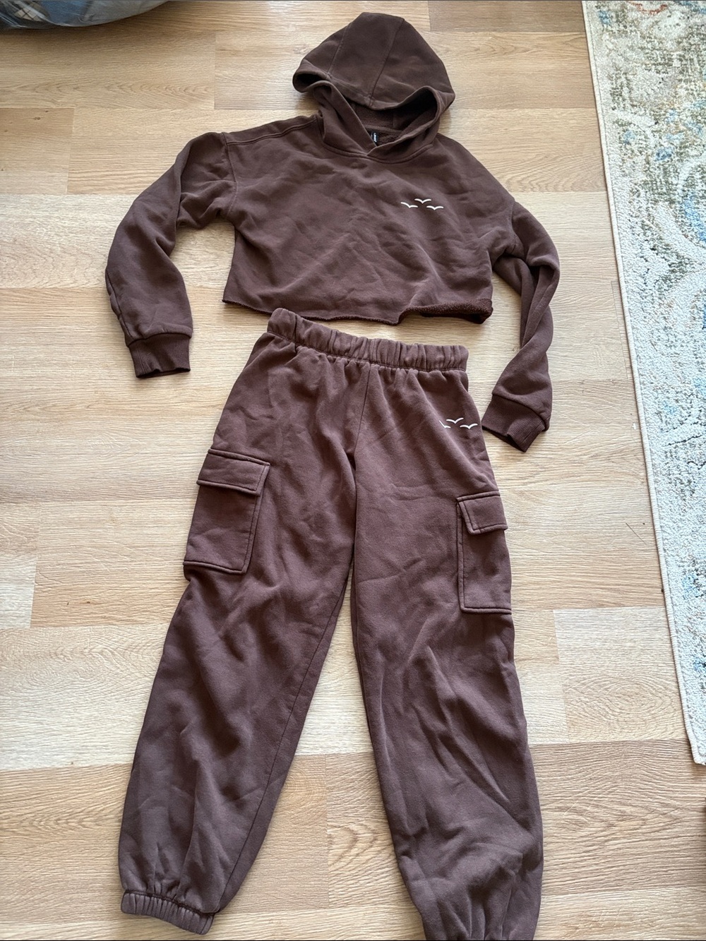 Women's Brown Cropped Hoodie & Cargo Joggers Set